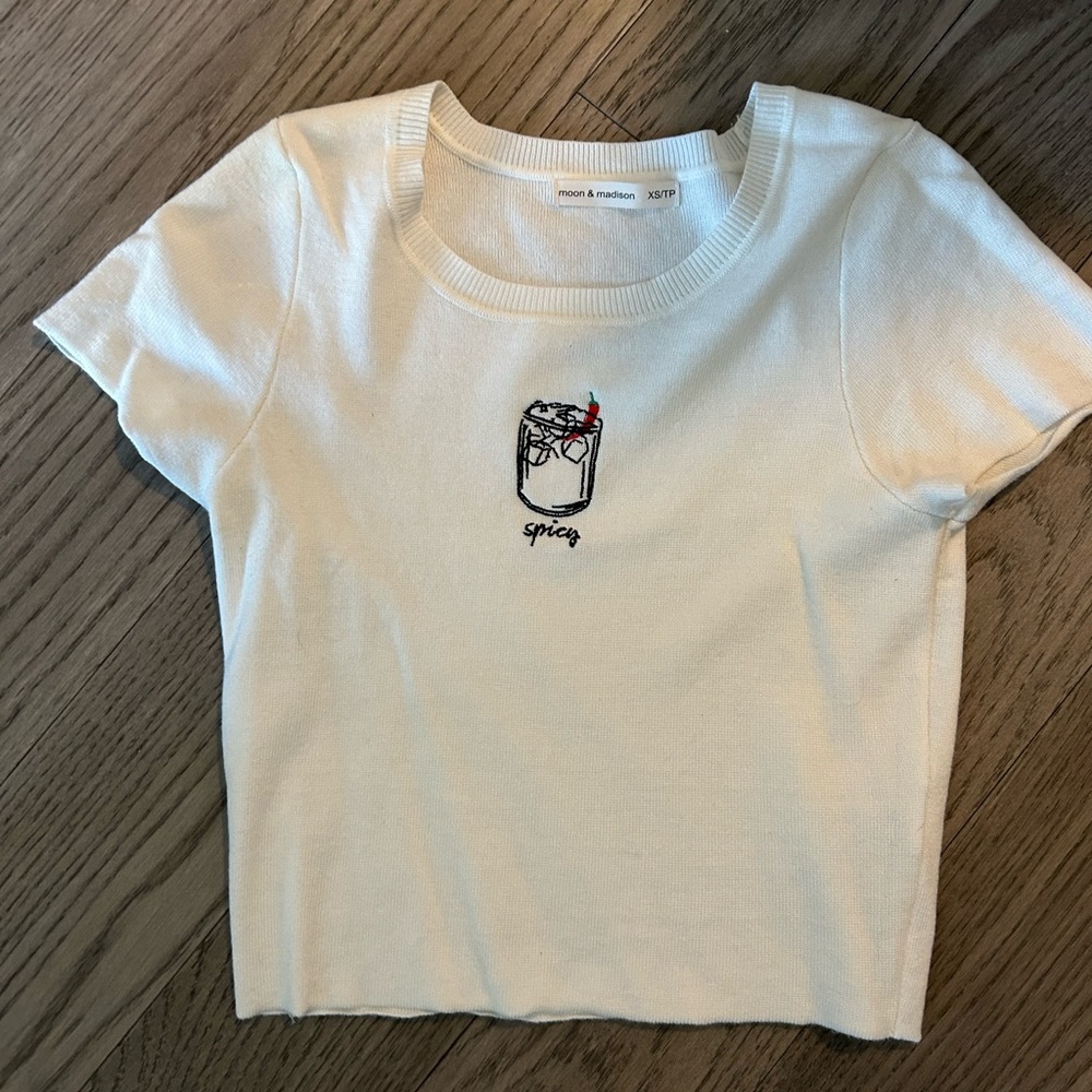 Moon & Madison Cream Crop Top with Graphic